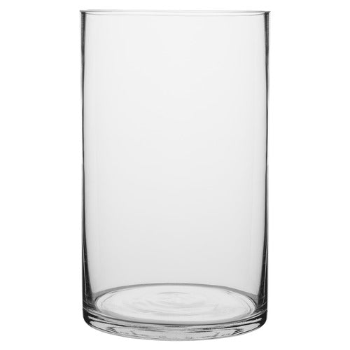Cylindrical clear glass vase